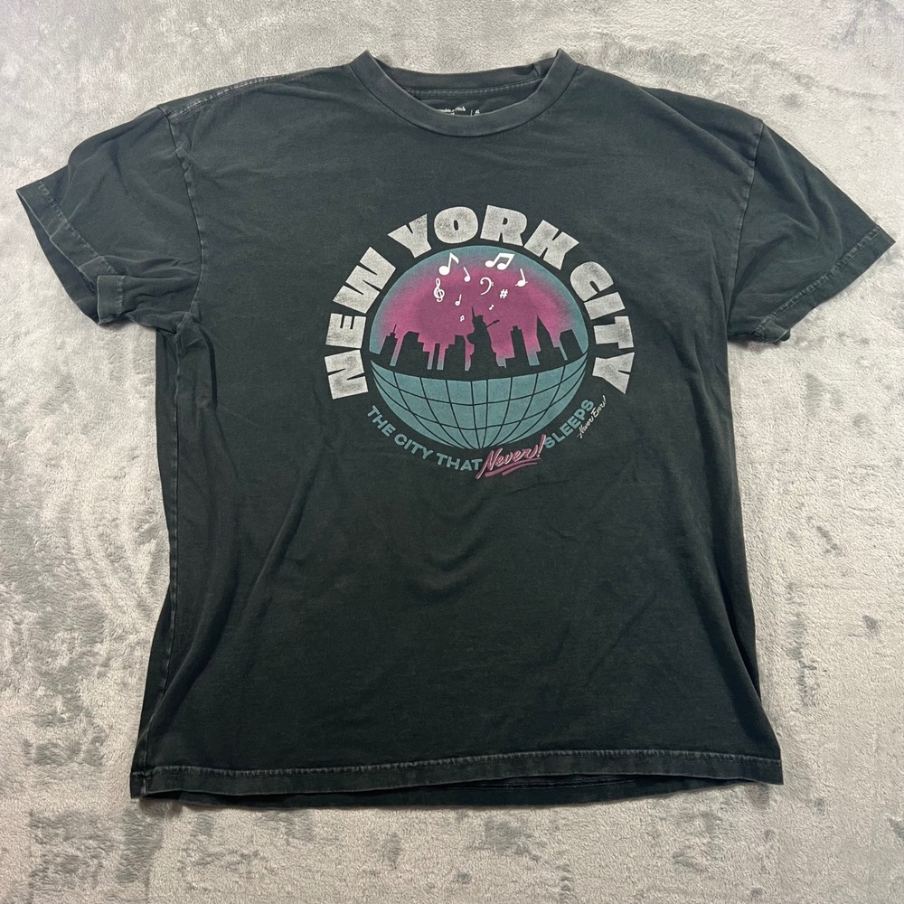 ABERCROMBIE & FITCH Graphic Tee Mens XL Black NYC Relaxed Soft T-Shirt Soft